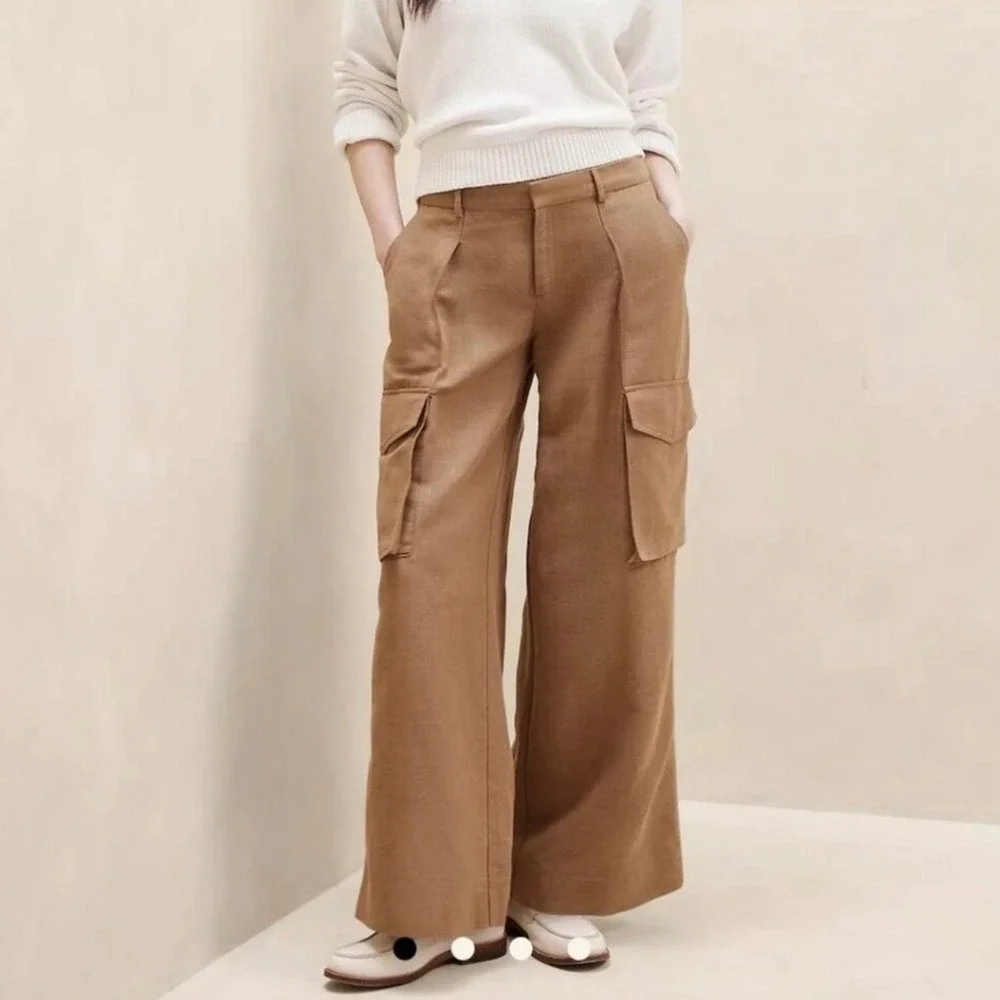 New Banana Republic‎ Brown Luxe Linen Blend Cargo Trouser Pants 6